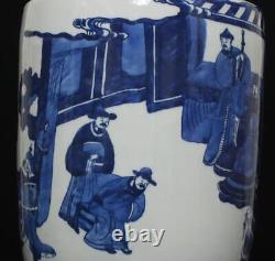 39CM Kangxi Signed Antique Chinese Blue & White Porcelain Vase with figures