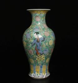 41.5CM Kangxi Signed Antique Chinese Famille Rose Vase Withlady