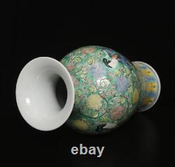41.5CM Kangxi Signed Antique Chinese Famille Rose Vase Withlady
