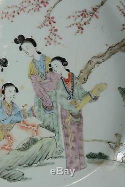 42cm Large Antique Chinese Porcelain Bowl Basin Beautiful Women in Garden Qing