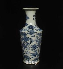 43.5CM Guangxu Signed Old Chinese Blue & White Porcelain Vase withdragon
