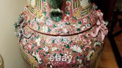 48 Large Pair of Huge Chinese Famille Jaune Figure Floor Porcelain Vase