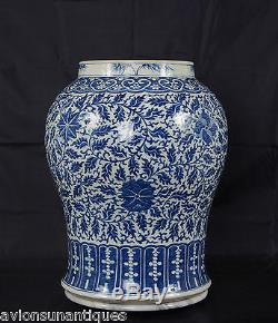 48cm Antique Chinese Qing Dynasty Porcelain Blue & White Glaze Lotus Vase