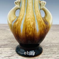 5.9 Chinese Old Antique Porcelain dynasty cyan glaze colour double ear Vase