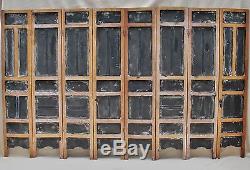 51 Antique or Vintage Chinese 8 Panel Porcelain Tile & Wood Screen with Immortals