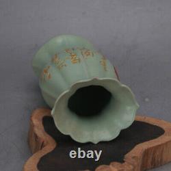 6.1 Chinese Old Antique Porcelain Song dynasty ru kiln cyan glaze gilt Vase