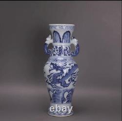 6.2 Old Chinese Porcelain Yuan dynasty Blue white dragon flower double ear Vase