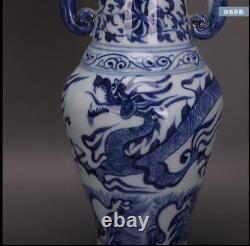 6.2 Old Chinese Porcelain Yuan dynasty Blue white dragon flower double ear Vase