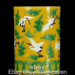 6.2 Yongzheng Marked Old China Wucai Porcelain Crane Pen Container Brush Pot