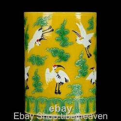 6.2 Yongzheng Marked Old China Wucai Porcelain Crane Pen Container Brush Pot