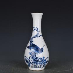 6.3 Chinese Old Porcelain Qing dynasty guangxu mark Blue white flower bird Vase