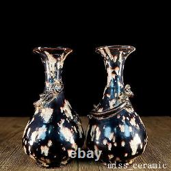 6.4 Chinese Porcelain song dynasty jizhou kiln A pair Black speckle dragon Vase