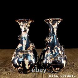 6.4 Chinese Porcelain song dynasty jizhou kiln A pair Black speckle dragon Vase