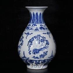 6.5Antique dynasty Porcelain chenghua mark Blue white flower bird Yuhuchun vase