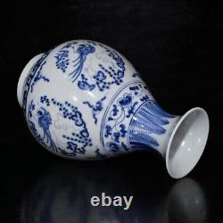 6.5Antique dynasty Porcelain chenghua mark Blue white flower bird Yuhuchun vase