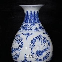 6.5Antique dynasty Porcelain chenghua mark Blue white flower bird Yuhuchun vase