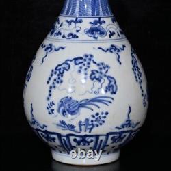 6.5Antique dynasty Porcelain chenghua mark Blue white flower bird Yuhuchun vase