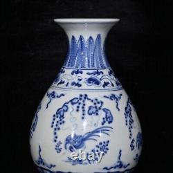 6.5Antique dynasty Porcelain chenghua mark Blue white flower bird Yuhuchun vase