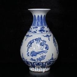 6.5Antique dynasty Porcelain chenghua mark Blue white flower bird Yuhuchun vase