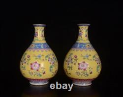 6.6 Antique Qing Dynasty porcelain Qianlong Enamel Floral pattern a pair bottle