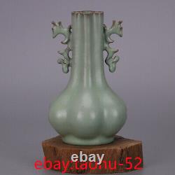 6Antique Chinese porcelain Song Ru kiln pink blue glazed dragon double ear vase