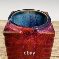 7.1 Antique Chinese Porcelain song dynasty jun kiln mark red gilt Square Vase