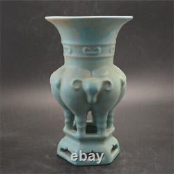 7.1 Chinese Old Porcelain Song dynasty ru kiln cyan Ice crack three sheep Vase