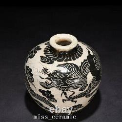 7.1 Old Chinese Porcelain Song dynasty cizhou kiln Black white dragon Pulm Vase