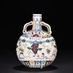 7.1 china antique ming dynasty chenghua mark porcelain doucai grape flat bottle