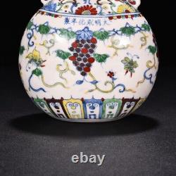 7.1 china antique ming dynasty chenghua mark porcelain doucai grape flat bottle