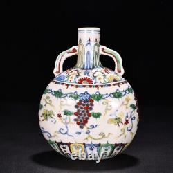 7.1 china antique ming dynasty chenghua mark porcelain doucai grape flat bottle