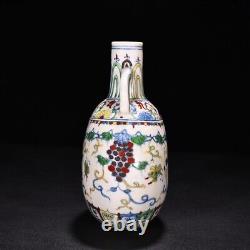 7.1 china antique ming dynasty chenghua mark porcelain doucai grape flat bottle