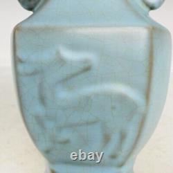 7.3 Chinese Porcelain Song dynasty ru kiln QingLiangSi mark cyan Ice crack Vase