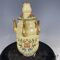 7.5 Archaic Song dynasty Porcelain guan kiln mark gilt flowers Five holes vase