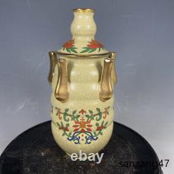 7.5 Archaic Song dynasty Porcelain guan kiln mark gilt flowers Five holes vase