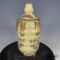 7.5 Archaic Song dynasty Porcelain guan kiln mark gilt flowers Five holes vase