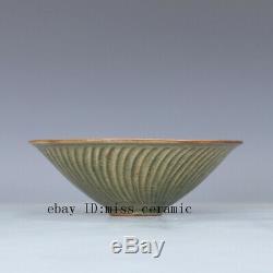 7 Chinese antique Porcelain Song yaozhou kiln carving Lotus Bamboo hat bowl