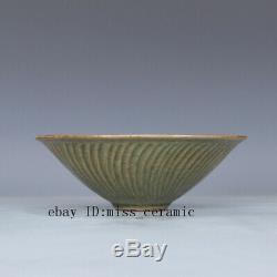 7 Chinese antique Porcelain Song yaozhou kiln carving Lotus Bamboo hat bowl