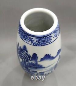 7'' Old Chinese Blue and White Porcelain Hand Painted Landscape Pattern Jar Pots
