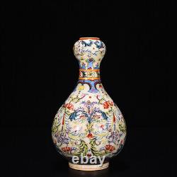 7China antique porcelain qing dynasty qianlong mark colour enamels flower vase