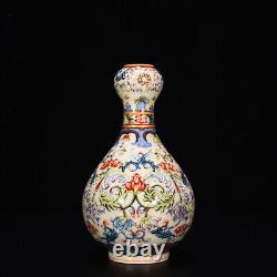 7China antique porcelain qing dynasty qianlong mark colour enamels flower vase