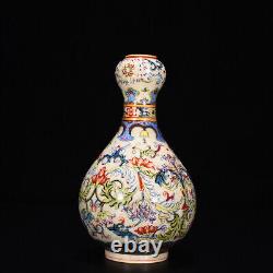 7China antique porcelain qing dynasty qianlong mark colour enamels flower vase