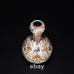 7China antique porcelain qing dynasty qianlong mark colour enamels flower vase