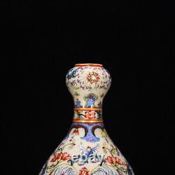 7China antique porcelain qing dynasty qianlong mark colour enamels flower vase