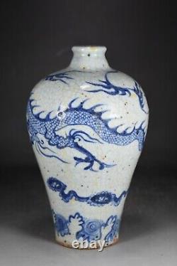 8.3 Antique Chinese Porcelain yuan dynasty Blue white cloud dragon Pulm Vase