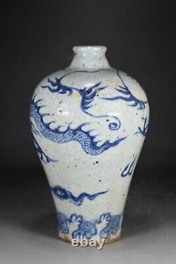 8.3 Antique Chinese Porcelain yuan dynasty Blue white cloud dragon Pulm Vase