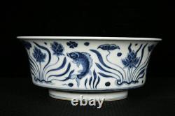 8.3 Chinese Old Porcelain ming dynasty xuande mark Blue white fish algae Bowl