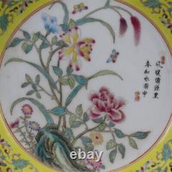 8.3 Chinese Qing Famille Rose Porcelain Gild Flower Branch Character Plate