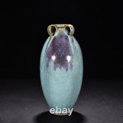 8.5 Old Antique song dynasty Porcelain jun kiln Blue glaze Fambe Four ears vase