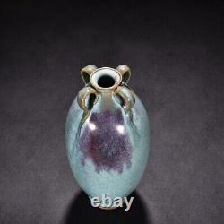 8.5 Old Antique song dynasty Porcelain jun kiln Blue glaze Fambe Four ears vase